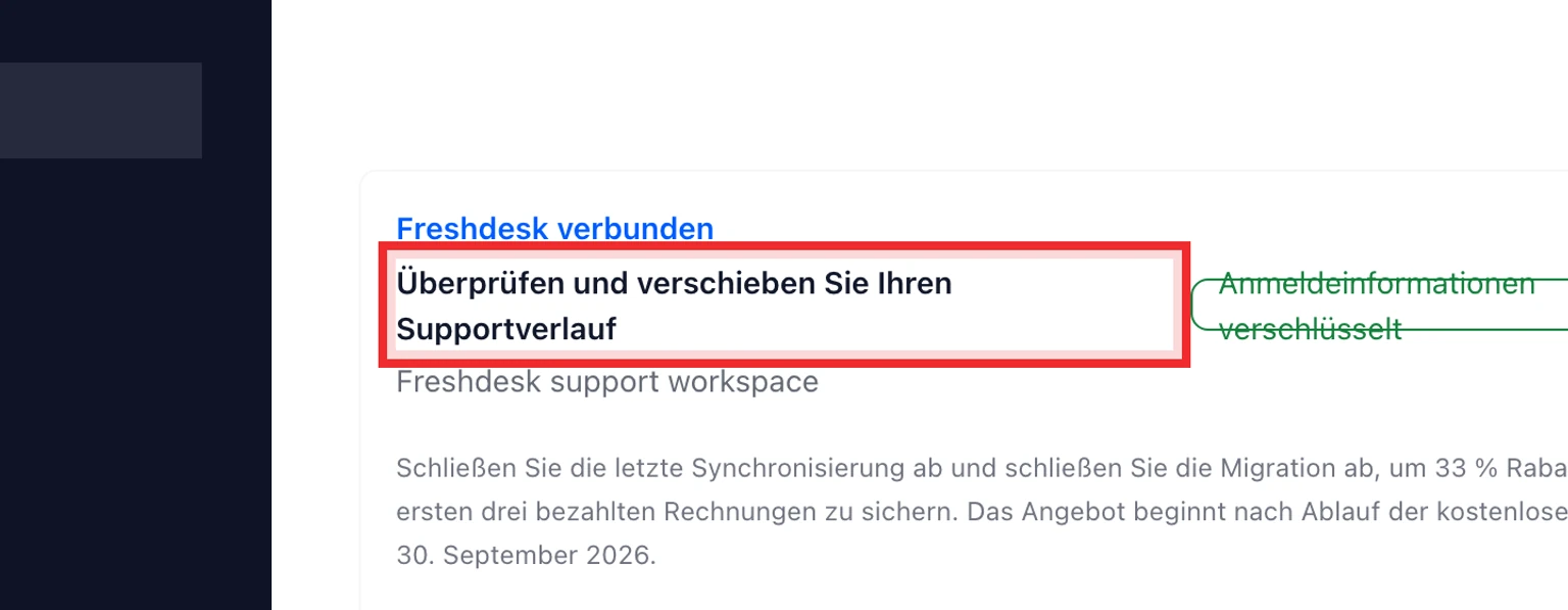 Von Freshdesk migrieren: Freshdesk verbinden und analysieren, 5. Prüfen Sie erkannte Support-Adressen, Produkte, Gruppen, Felder, Statuswerte und Warnungen.