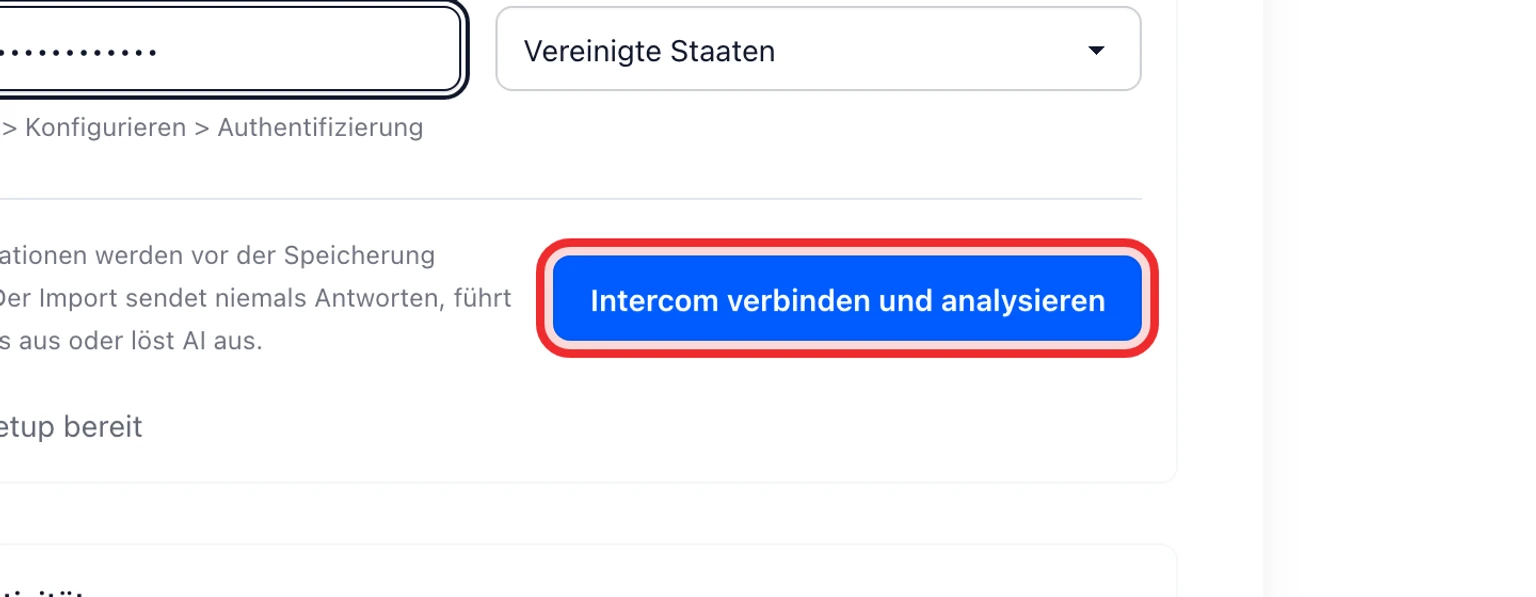 Von Intercom migrieren: Intercom verbinden und analysieren, 4. Wählen Sie Intercom verbinden und analysieren.