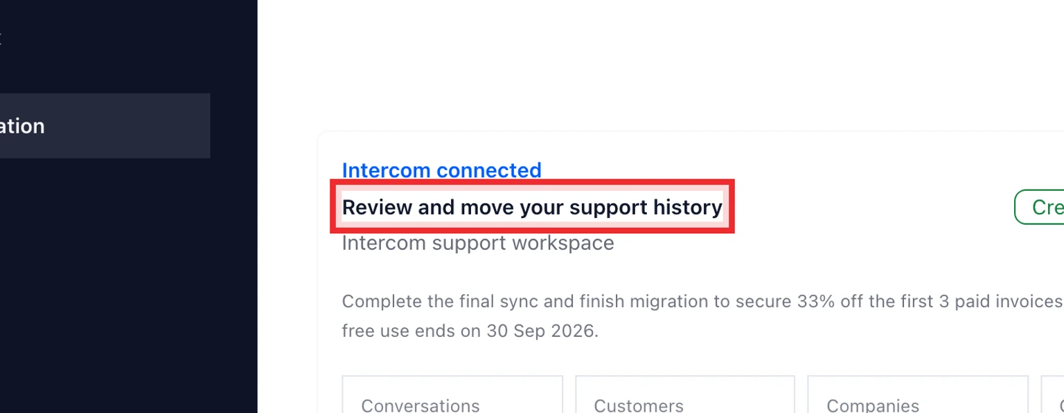 Migrate from Intercom: Connect and analyze Intercom, 5. Review detected teams, attributes, statuses and warnings.