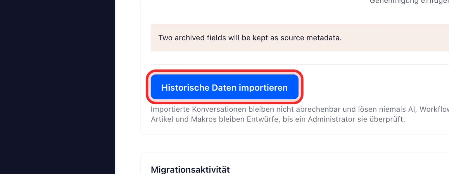 Von Intercom migrieren: Daten zuerst testen, dann übernehmen, 5. Führen Sie den historischen Import und bei der Umstellung die abschließende Synchronisierung aus.