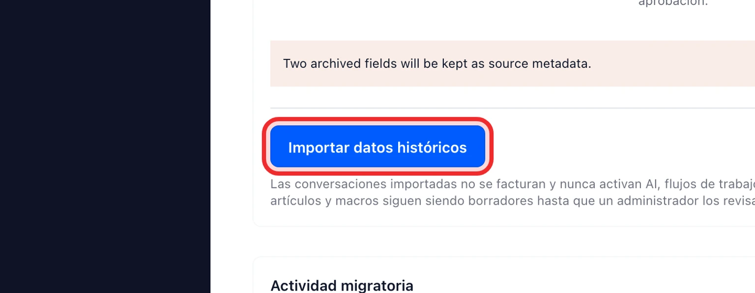 Migra desde Zendesk: Haz una prueba y después traslada los datos, 5. Ejecuta la importación histórica y después la sincronización final durante el cambio.