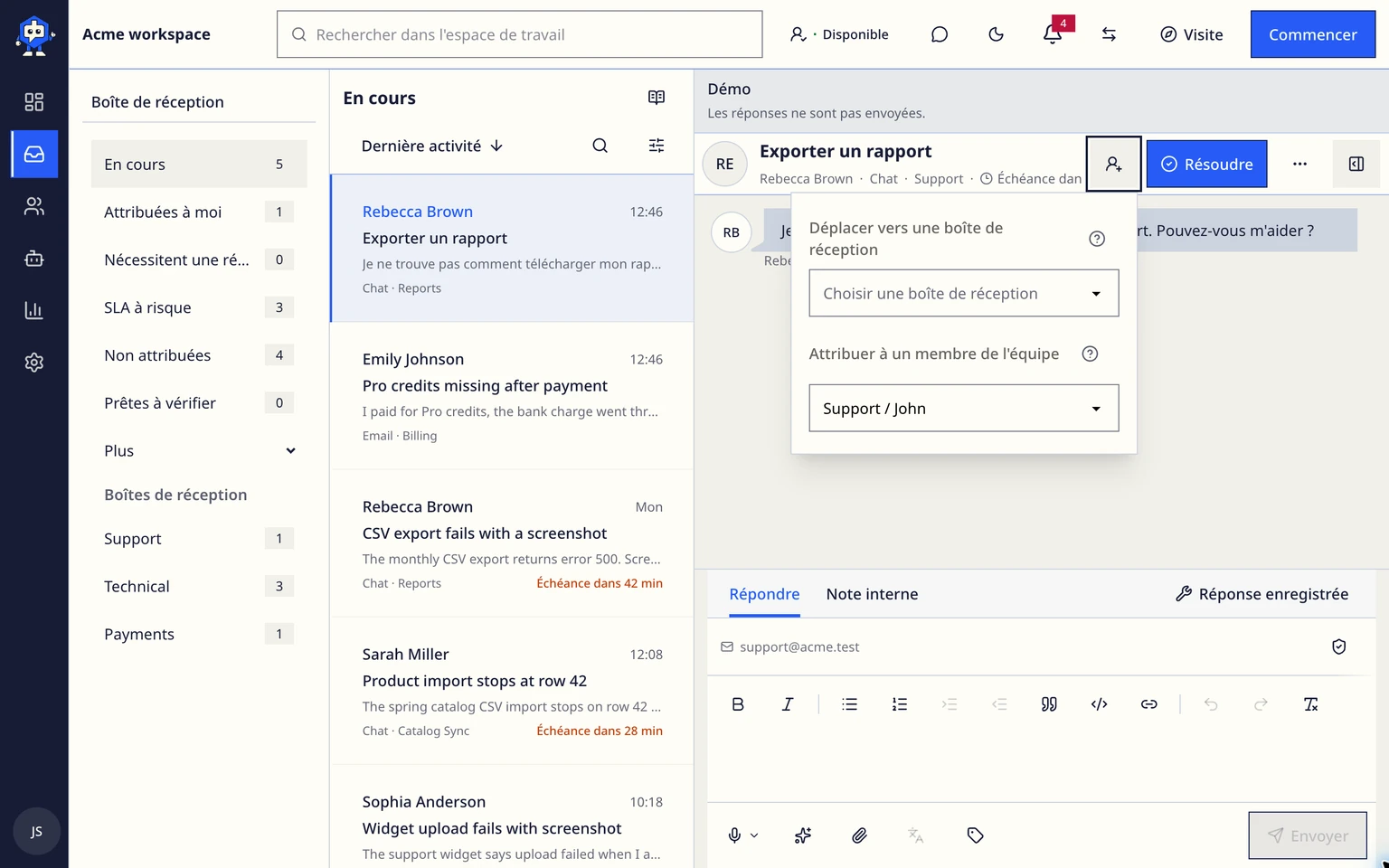 Collaborer sur une conversation: Demander de l'aide en interne