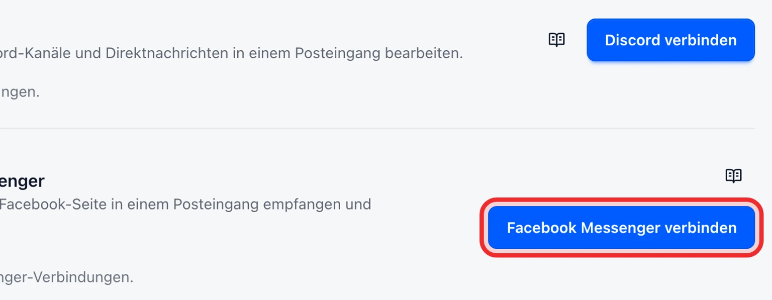 Facebook-Messenger-Supportkanal verbinden: Callback-Verifizierung in Meta abschließen, 1. Öffnen Sie Verwaltung > Kanäle > Nachrichtenkanäle und wählen Sie Facebook Messenger verbinden.