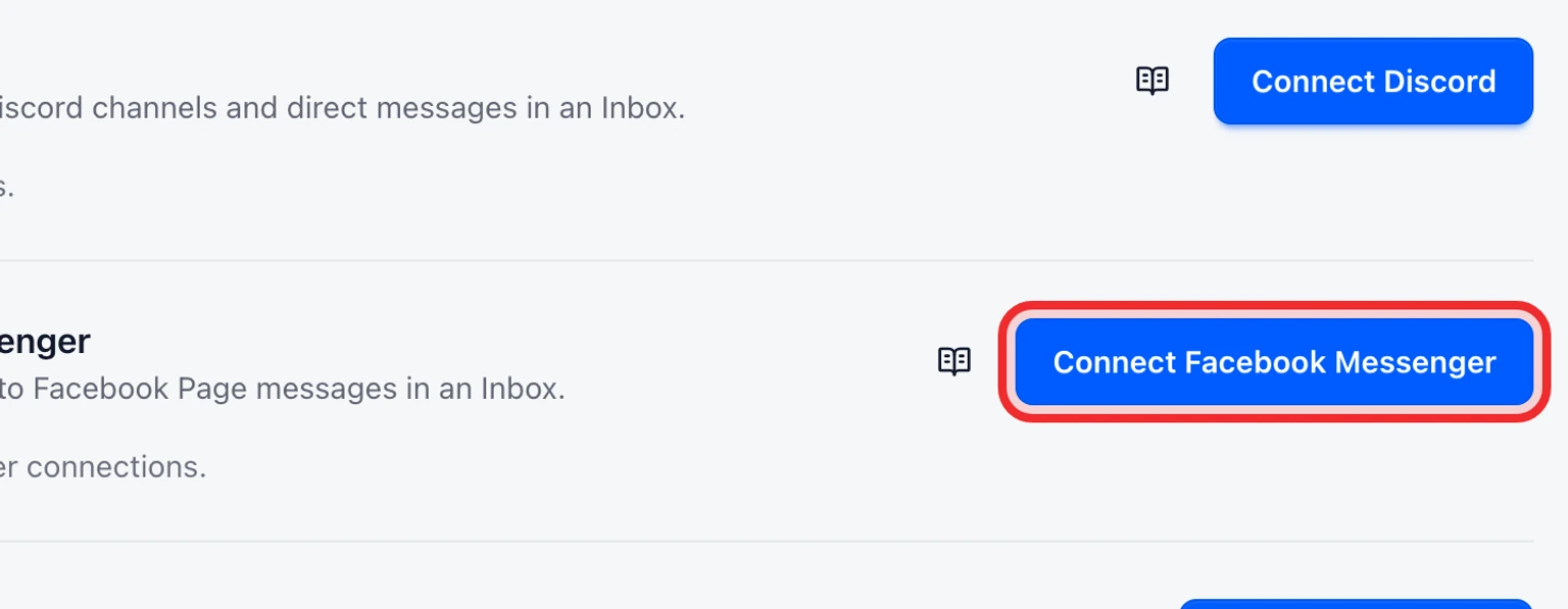Connect a Facebook Messenger support channel: Finish callback verification in Meta, 1. Open Admin > Channels > Messaging channels and select Connect Facebook Messenger.