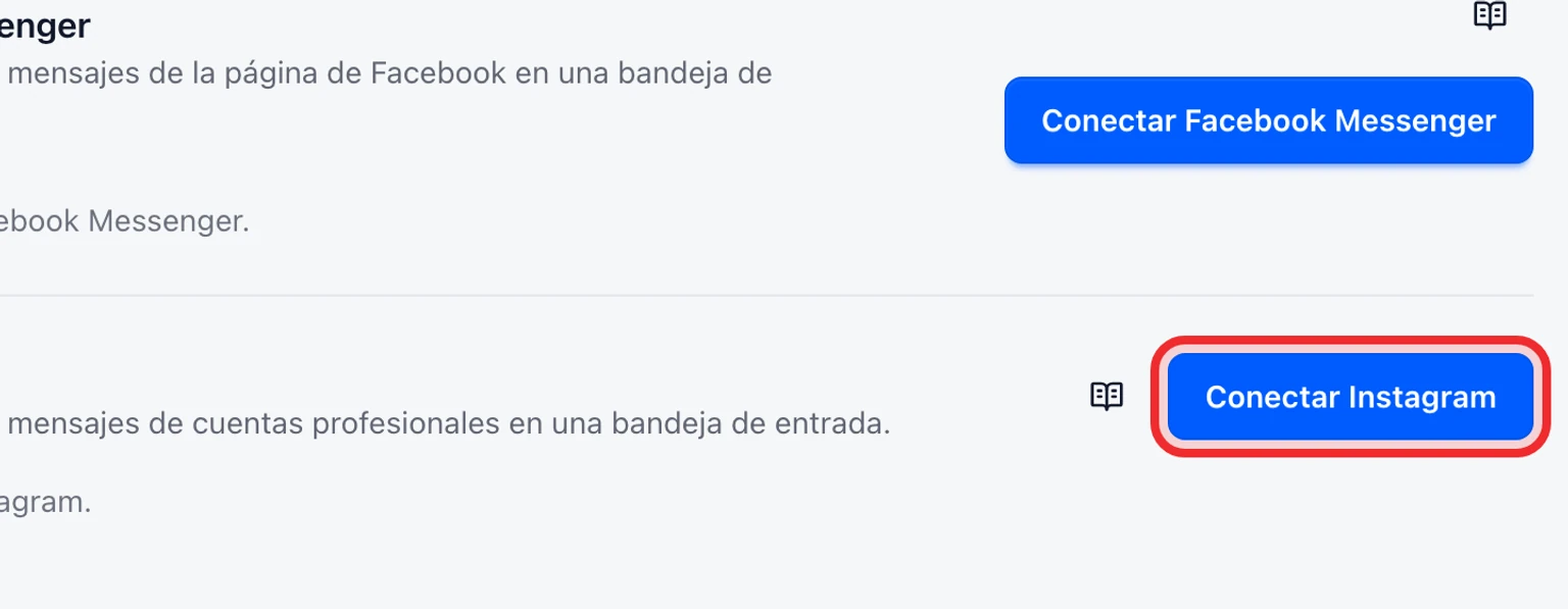 Conecta un canal de soporte de Instagram: Completa la verificación del callback en Meta, 1. Abre Administración > Canales > Canales de mensajería y selecciona Conectar Instagram.
