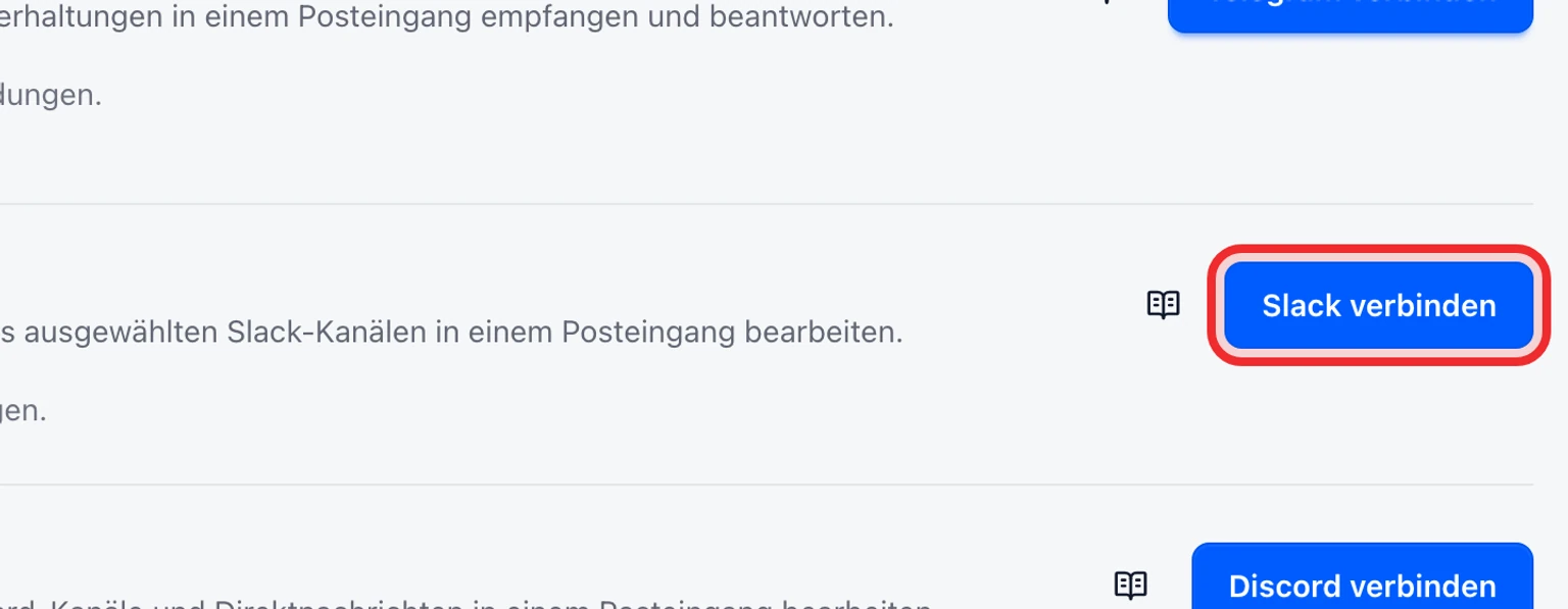 Slack-Supportkanal verbinden: Slack verbinden und Request URL hinzufügen, 1. Öffnen Sie Verwaltung > Kanäle > Nachrichtenkanäle und wählen Sie Slack verbinden.