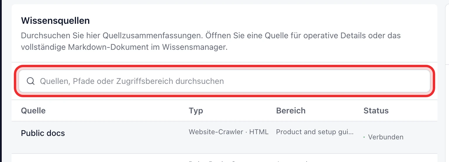 Kunden-Hilfe-Center veröffentlichen: Öffentliche Artikel vorbereiten, 1. Öffnen Sie Verwaltung > KI und Automatisierung > Wissensquellen.