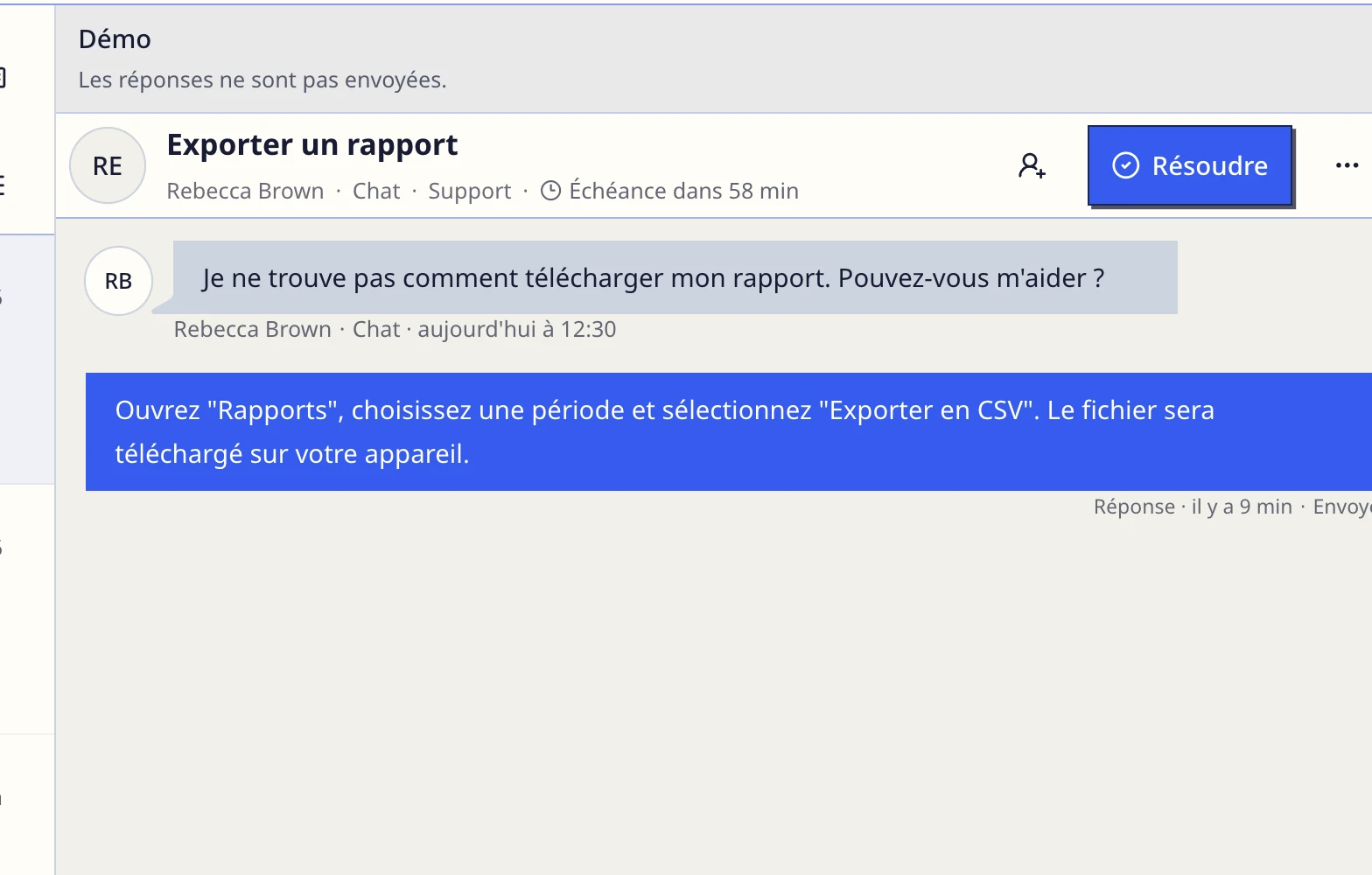 Exemple de conversation de support dans DobroDesk