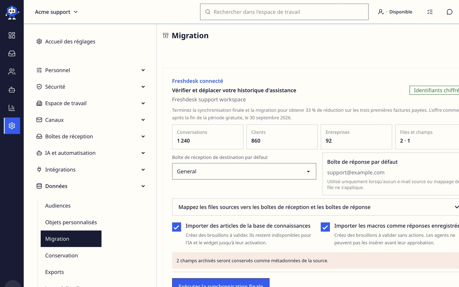 Examiner, annuler ou relancer une migration: Terminer la migration, 3. Exécutez la synchronisation finale.