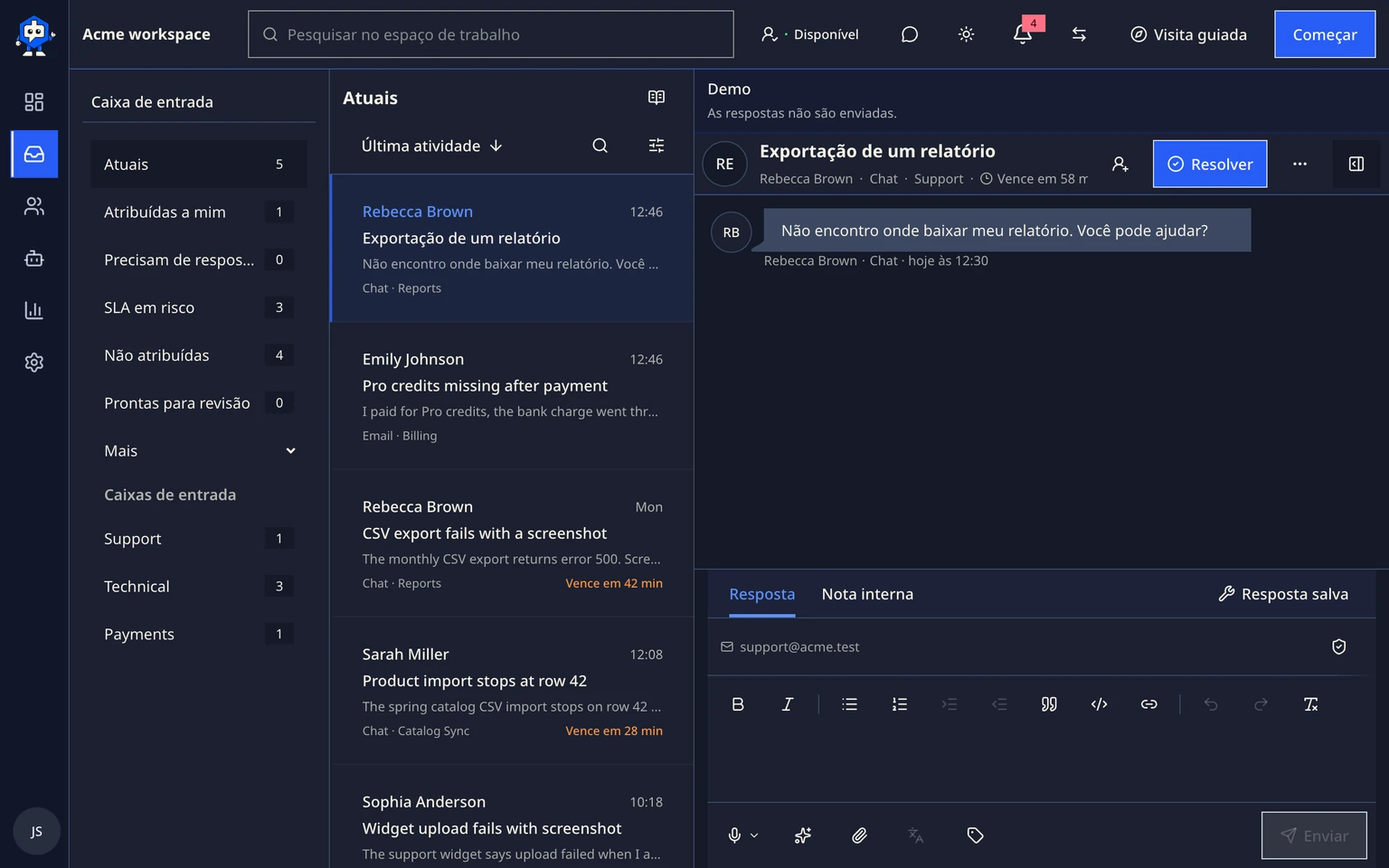 Revisar, cancelar ou tentar novamente uma migração: Concluir a migração, 4. Confirme que um novo e-mail de cliente chega ao DobroDesk.