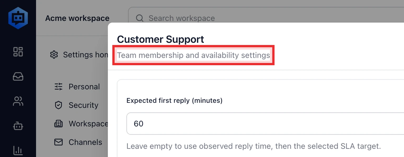 Route and assign conversations: Configure an Inbox, 1. Open Admin > Inbox > Inboxes and teams and create the Team that will handle the work.
