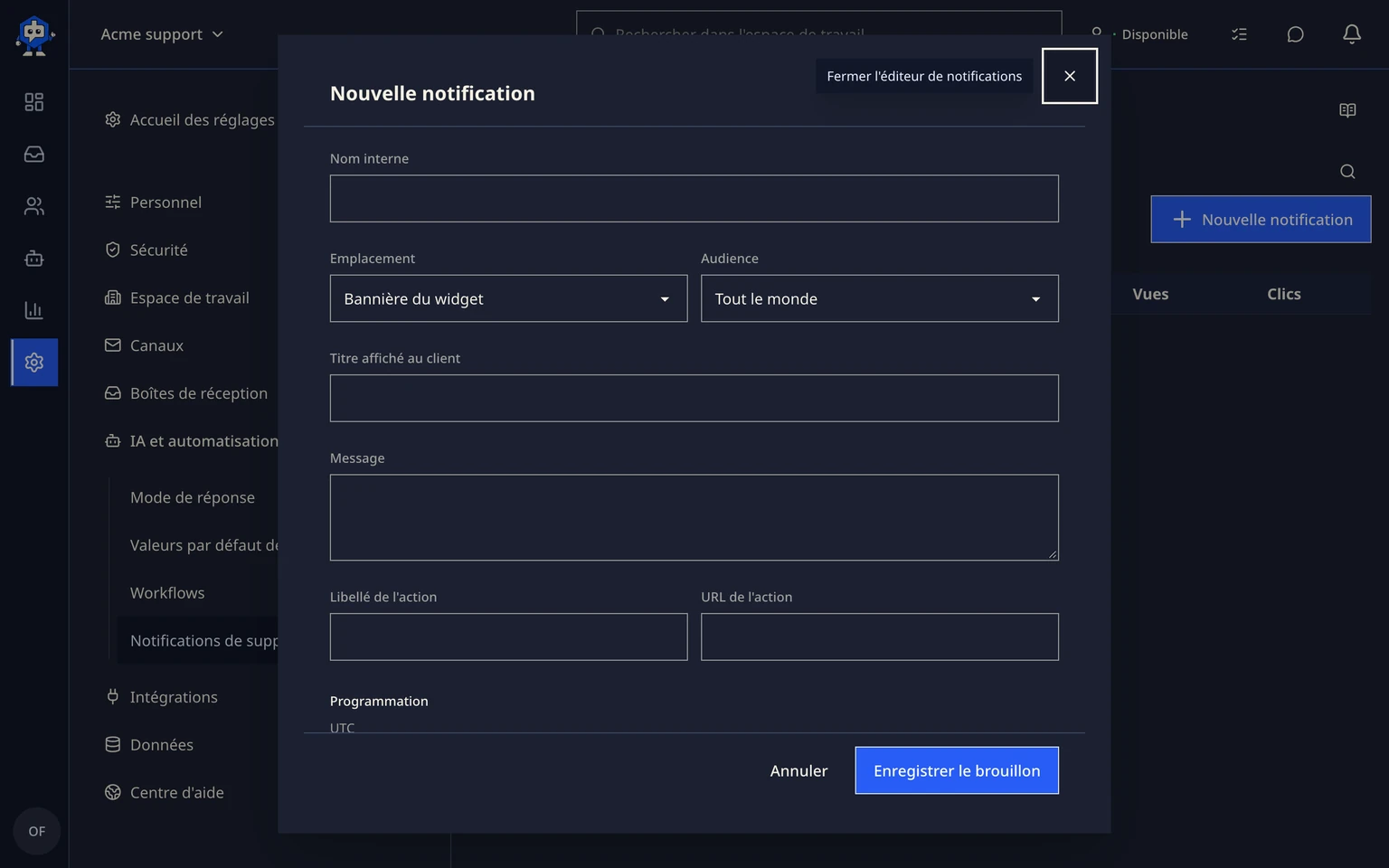 Envoyer des avis de support ciblés: Programmer un avis ciblé