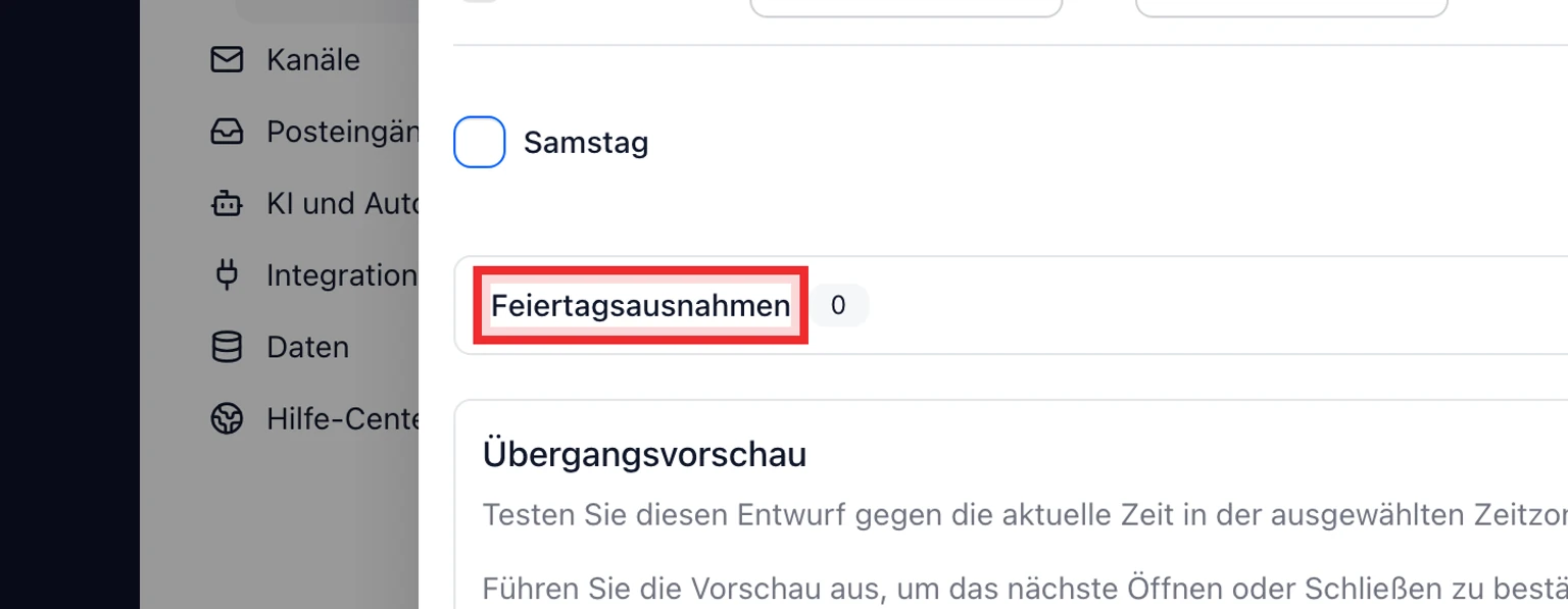 SLA-Richtlinien und Geschäftszeiten festlegen: Geschäftszeiten festlegen, 1. Öffnen Sie Verwaltung > Arbeitsbereich > Geschäftszeiten.