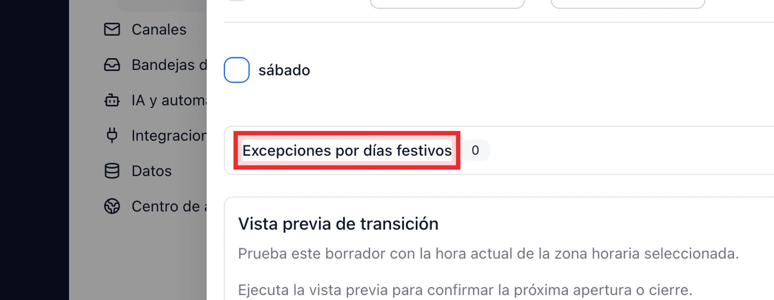 Chat en directo y formulario sin conexión: Qué controla el mensaje de disponibilidad, 1. En DobroDesk, abre Administración > Espacio de trabajo > Horario de atención y confirma la zona horaria.