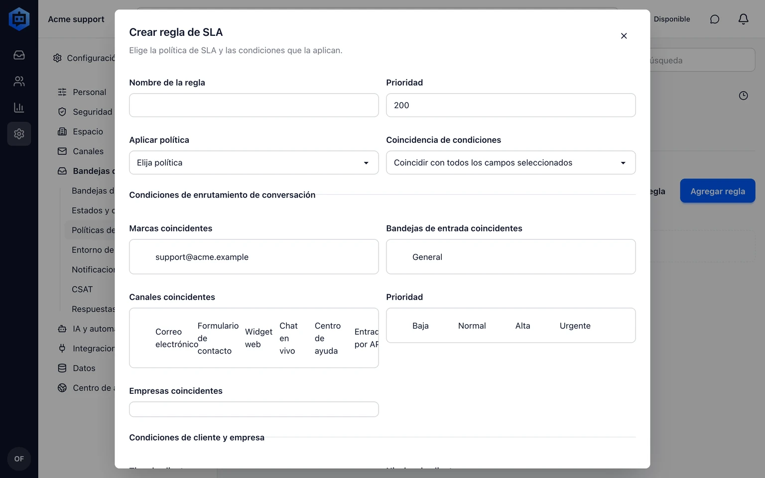 Configura reglas SLA para VIP y niveles: Crea una regla SLA específica