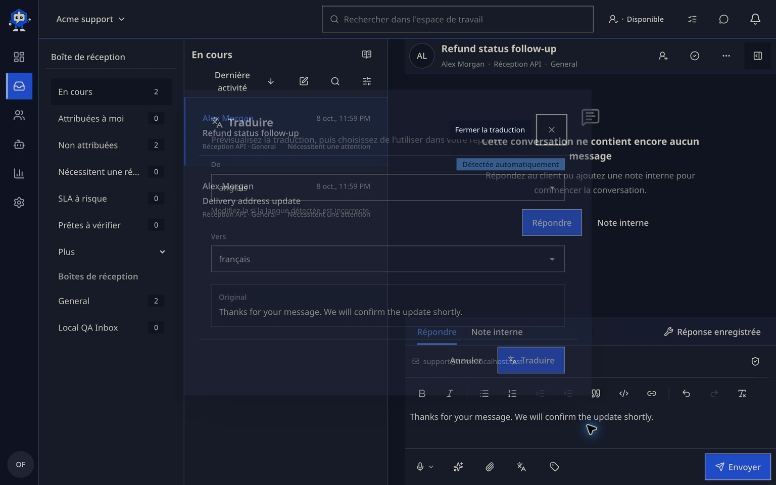 Traduire un message de conversation: Traduire sans remplacer l'original