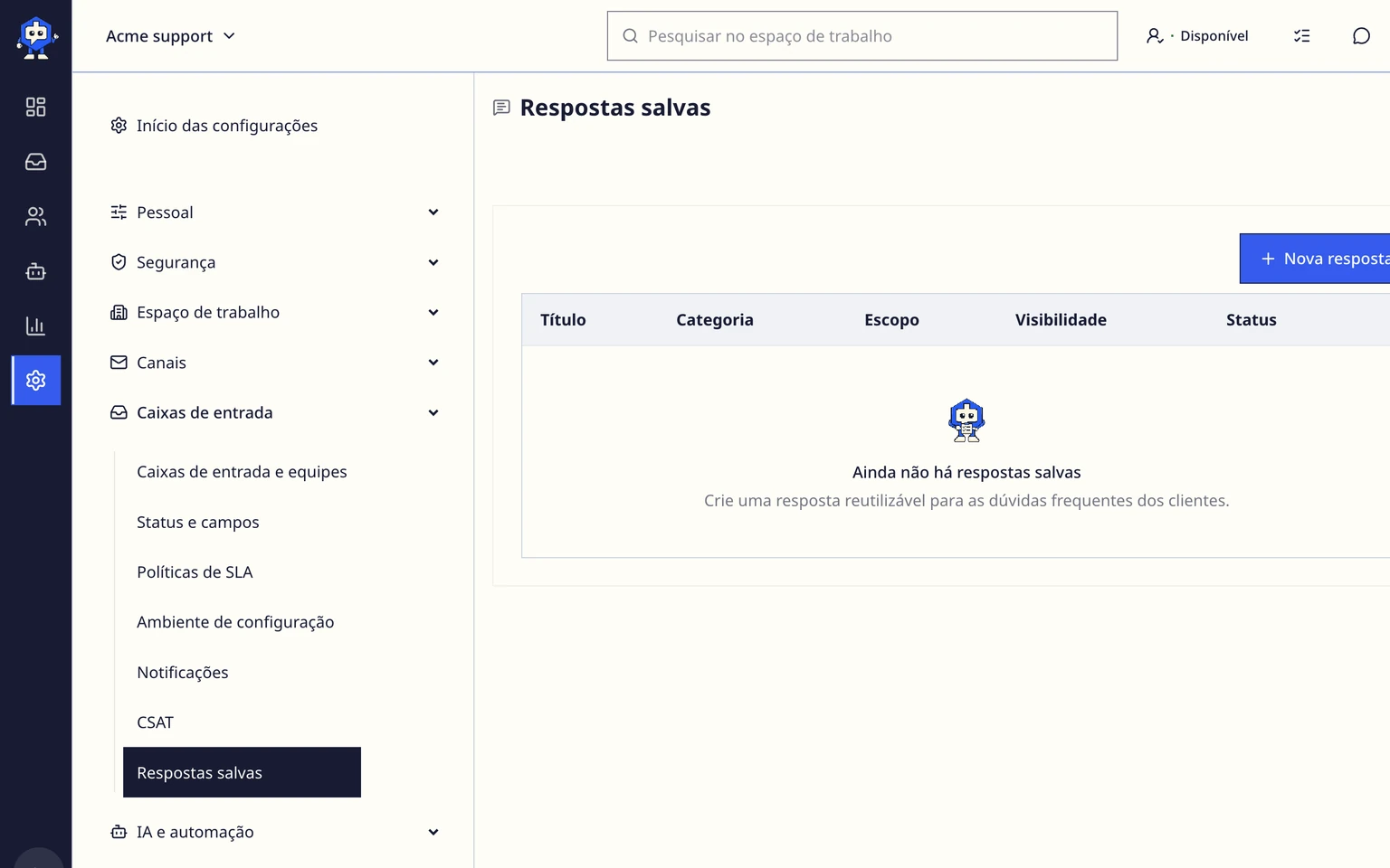 Criar e usar respostas salvas: Usar a resposta em uma conversa, 1. Abra Respostas salvas no compositor e pesquise por nome ou texto.