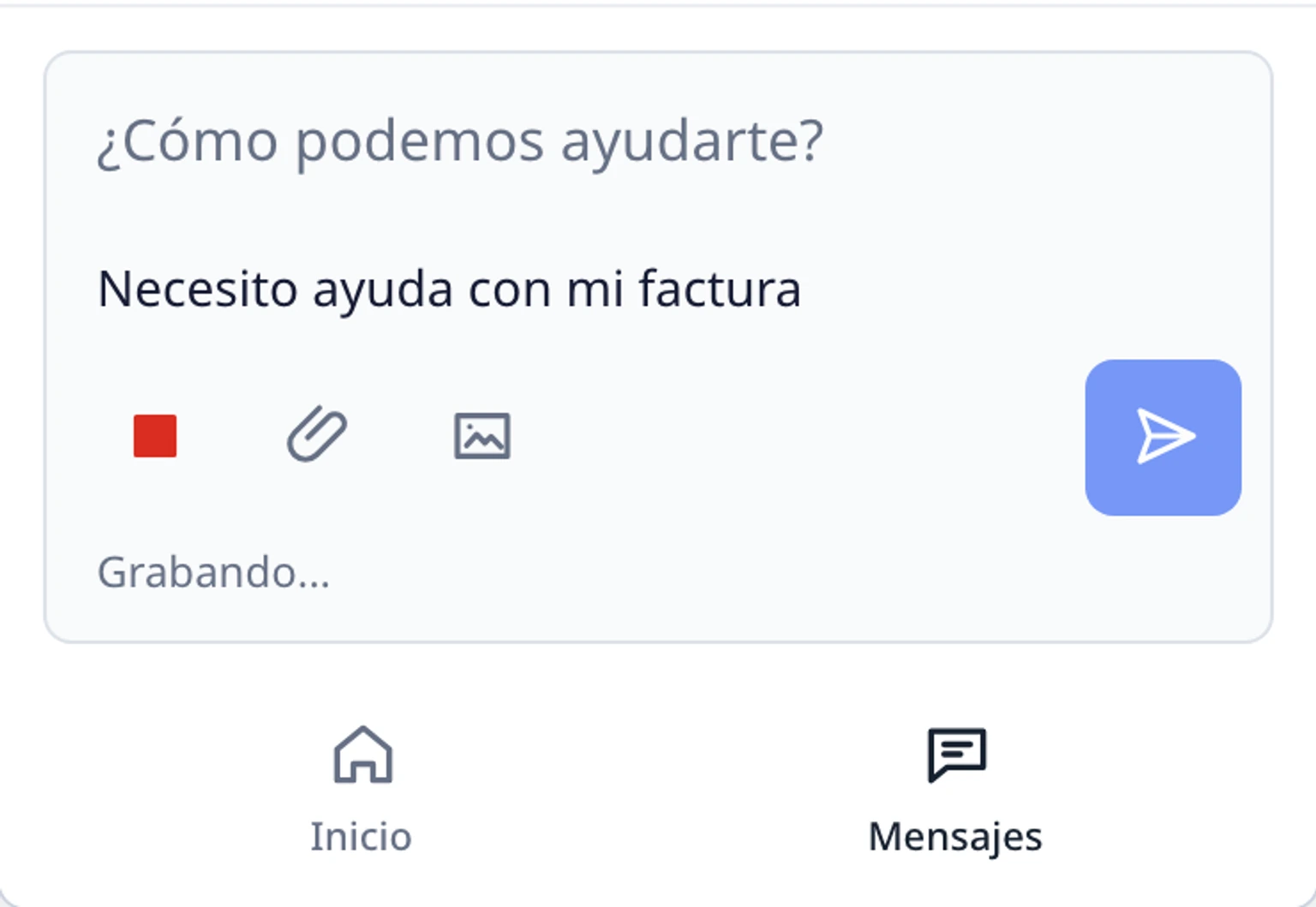 Usa el micrófono en el widget del sitio web: Inicia y detén la grabación, 2. Permite el acceso cuando lo solicite el navegador. Mientras escucha, el control del micrófono cambia a un icono rojo para detenerlo.