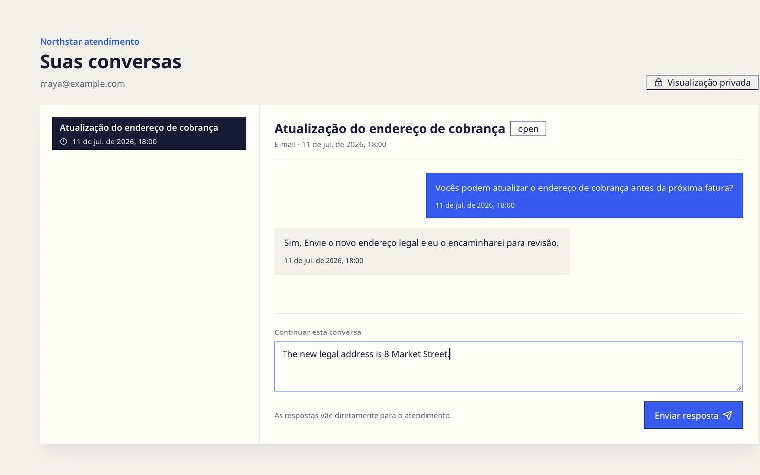 Trabalhar na Caixa de entrada de suporte do DobroDesk: Responder com a visibilidade correta
